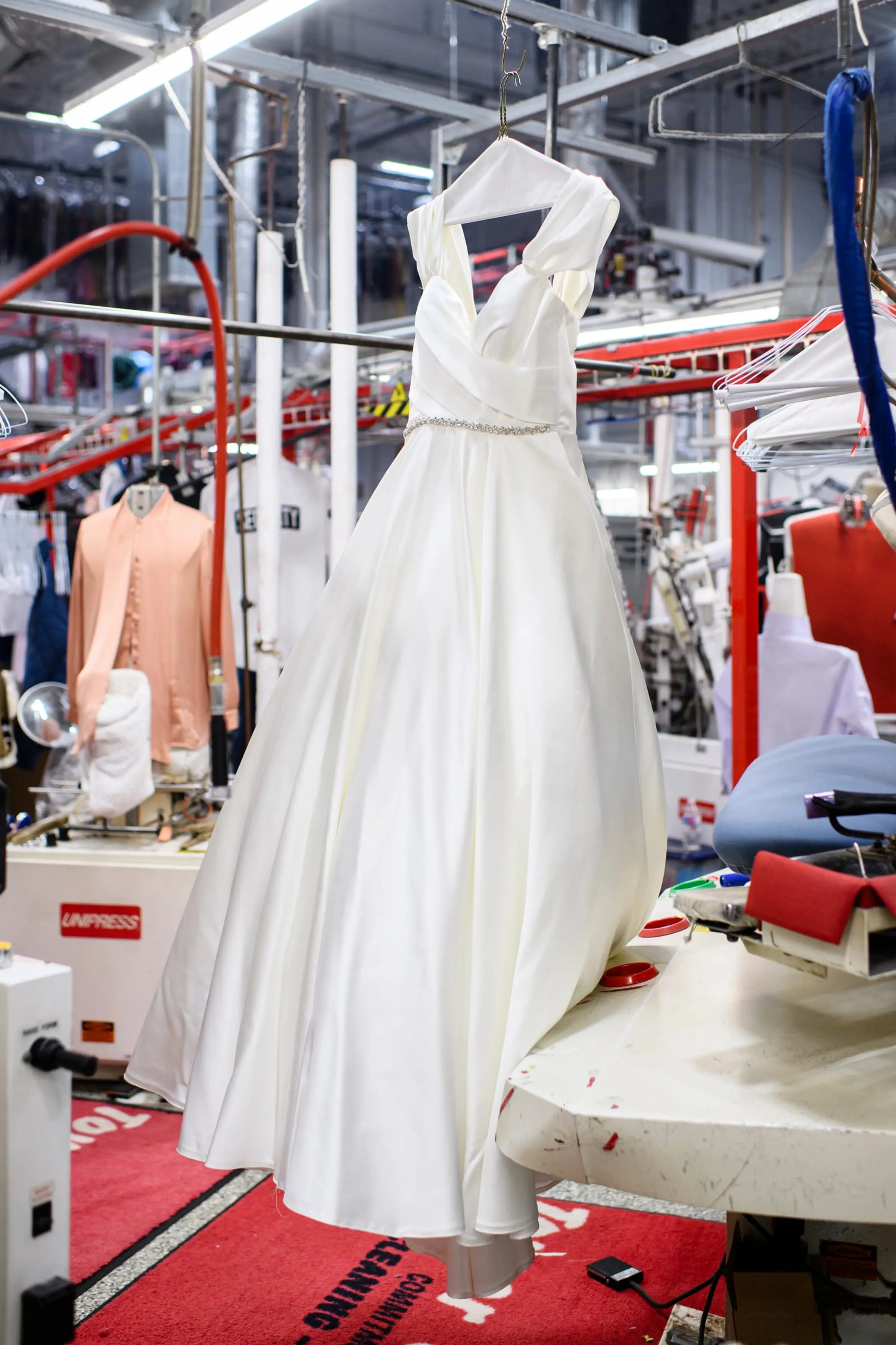 A freshly cleaned and preserved wedding gown